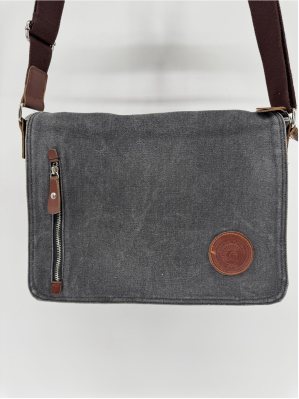 Augur Strauss & Co Gray Messenger Bag One Size with Brown Accents